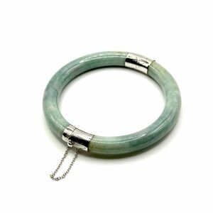 Elegant 925 Sterling Silver Natural Jade Bangle Bracelet